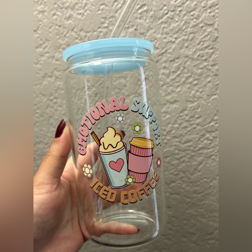 Emotional Support Iced Coffee Glass Can